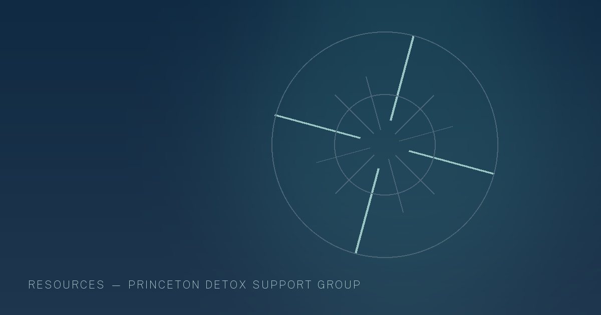 Illustration in the site's navy and teal palette showing a compass rose drawn in fine geometric lines, marking this guide to how to Choose a Detox or Treatment Program in New Jersey.