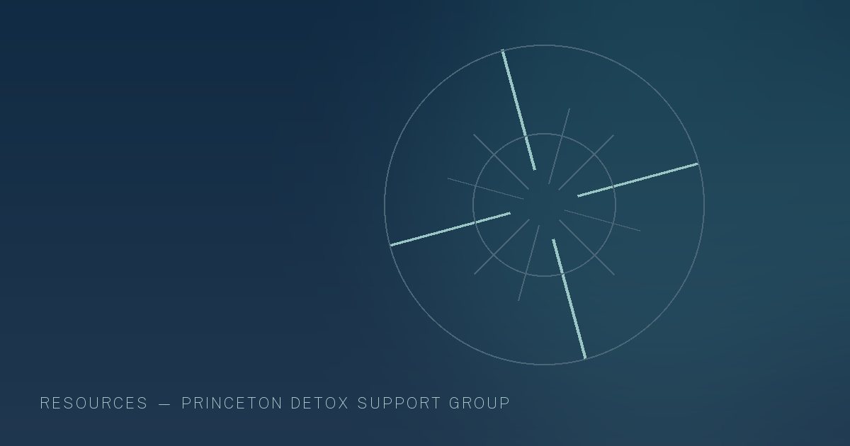 Illustration in the site's navy and teal palette showing a compass rose drawn in fine geometric lines, marking this guide to Recovery Support Resources in New Jersey.